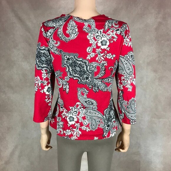 LINEA DONATELLA Red Paisley Lace Trim Pajama Shirt Size Medium - Picture 5 of 10
